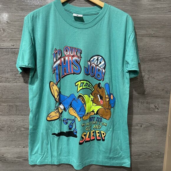 True Vintage Green Single Stitch Humor Funny Joke Tee T Shirt Large - Picture 1 of 5